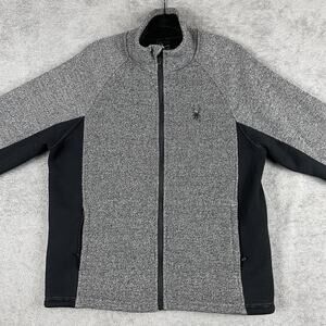 Spyder Jacket Mens Large Gray Black Full Zip Sweater Fleece Outdoor Layer Warm